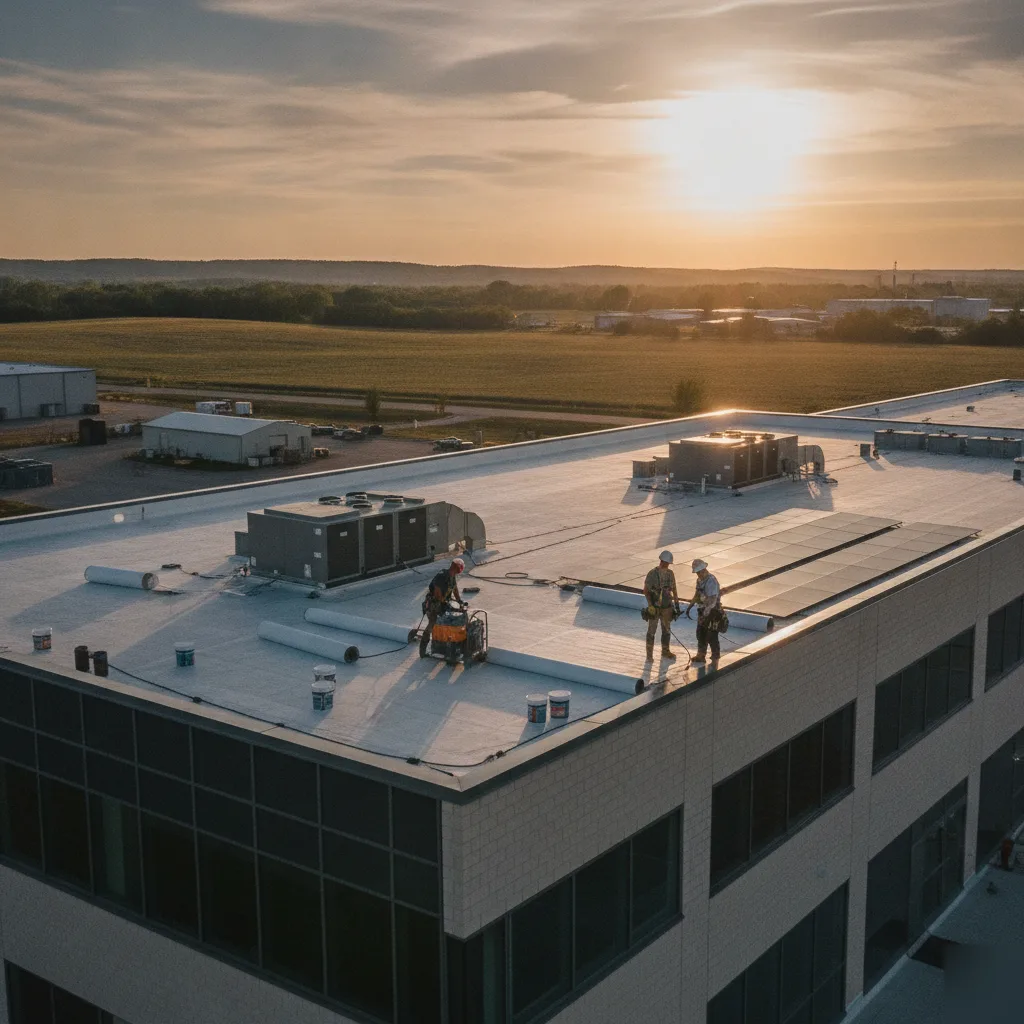 Flat roof waterproofing membrane on a machine shop in the SW Rural Business District
