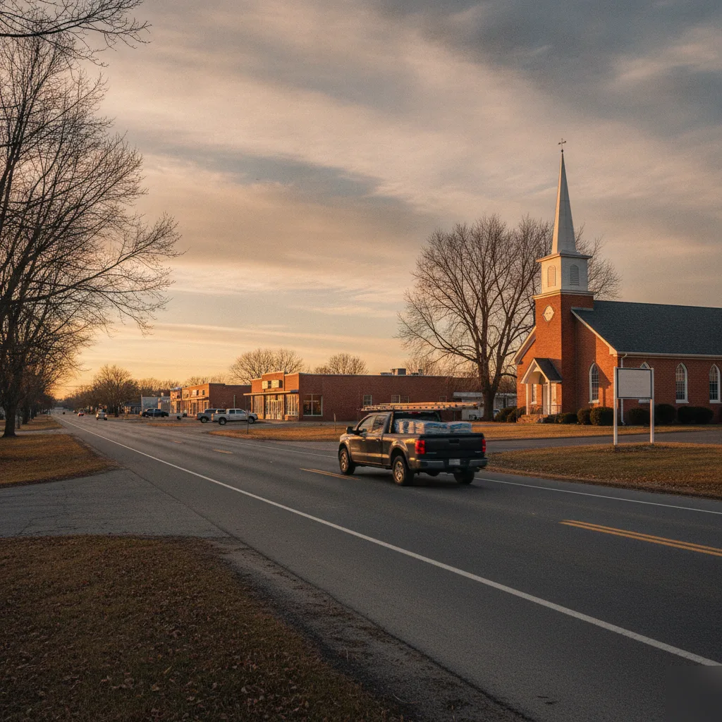 A-1 Roofing Services truck driving near Deer Creek Valley Church in Mason City Iowa