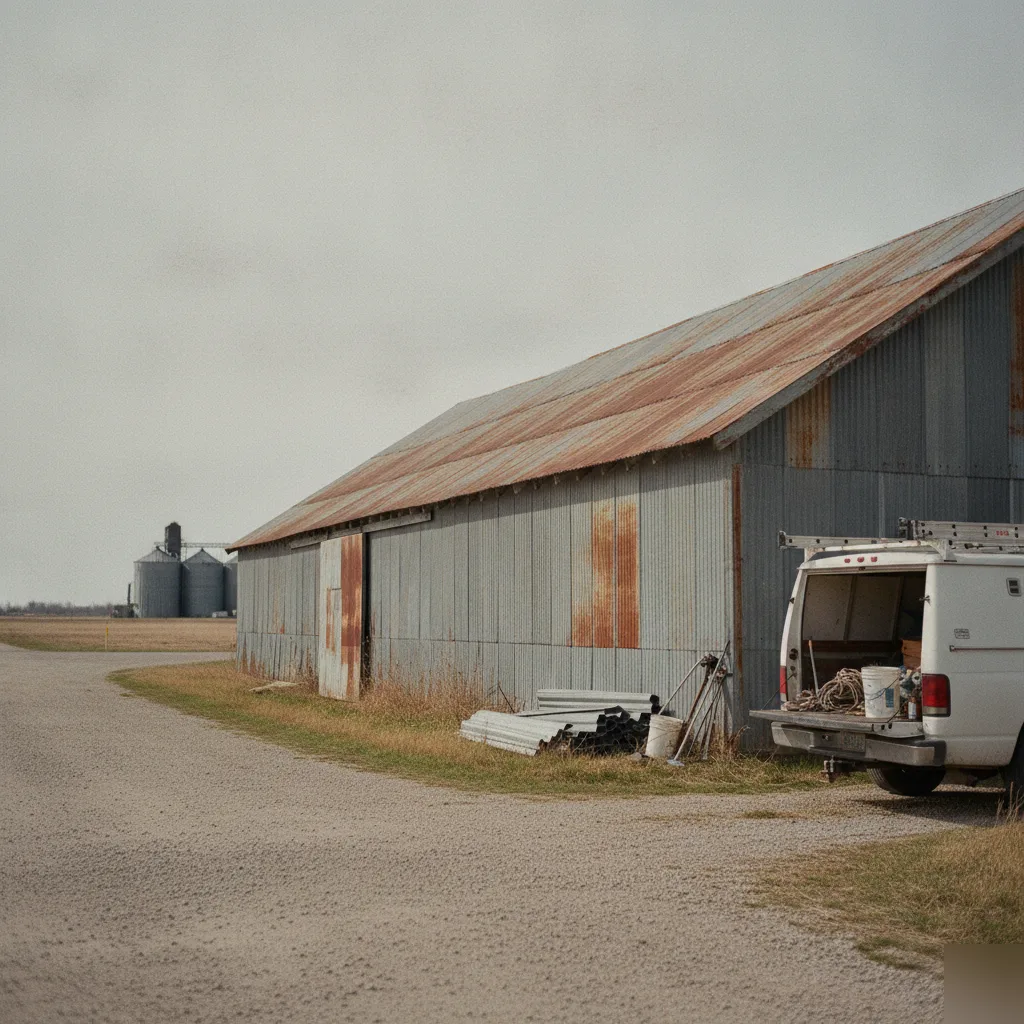 A-1 Roofing Services truck at a metal warehouse in the Glenville Corridor near Mason City