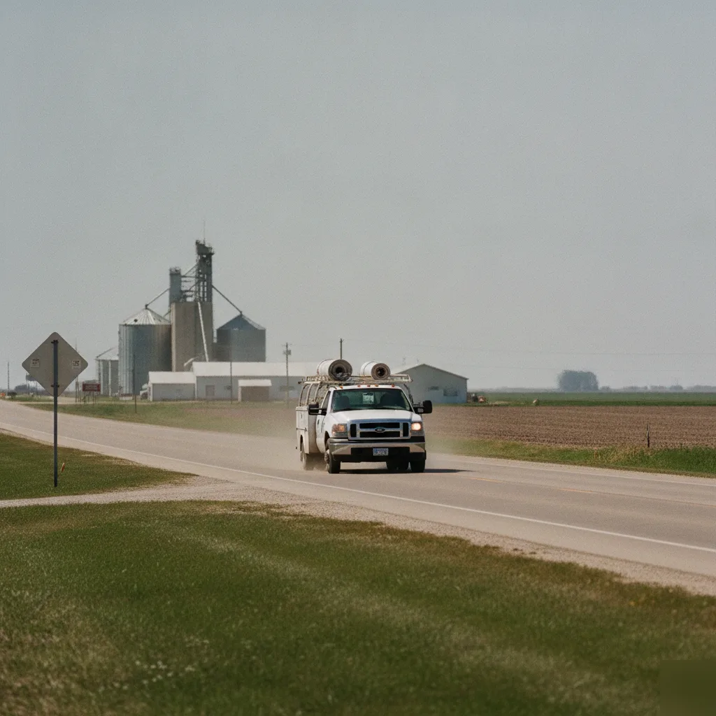 A-1 Roofing Services truck on Highway 65 near Rock Falls southeast of Mason City Iowa