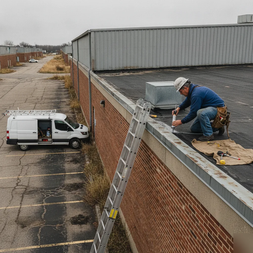 Flat roof repair on a commercial building in the Rock Falls area near Mason City