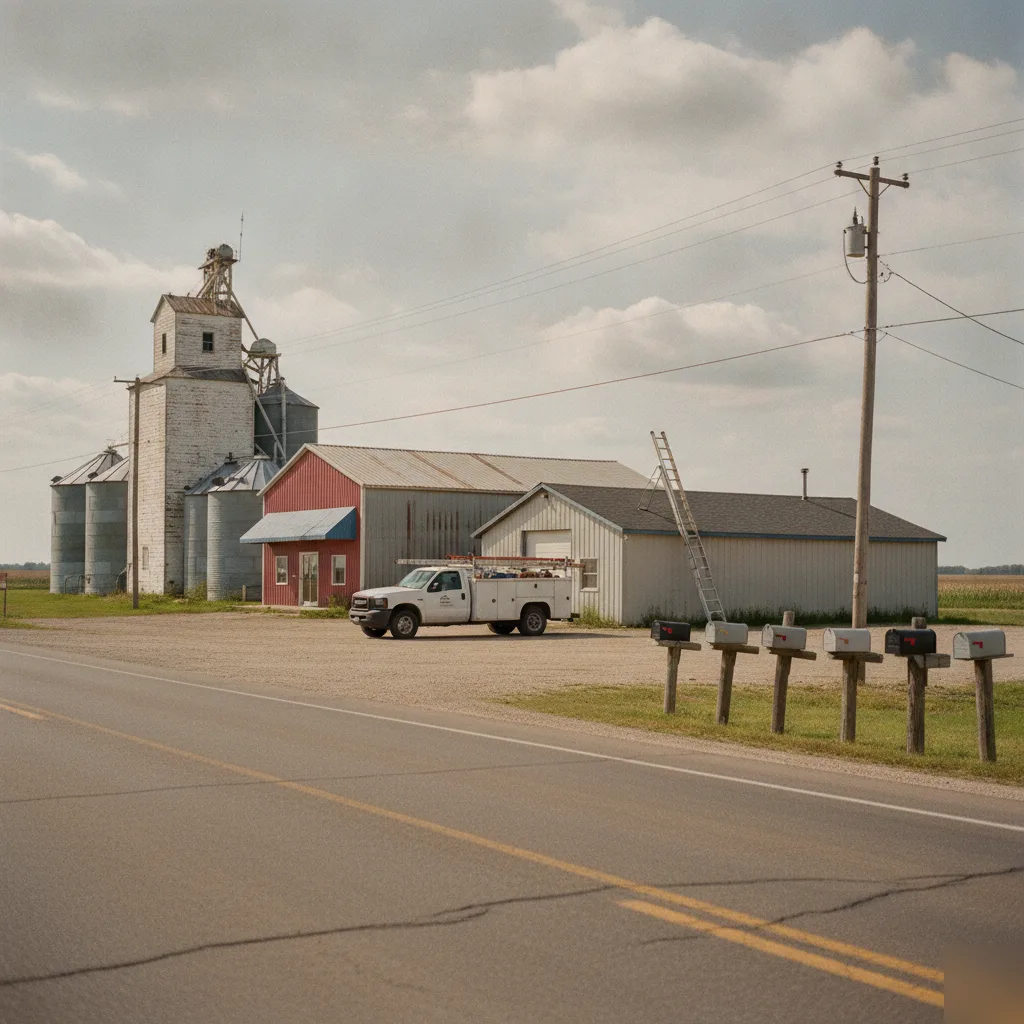 Roofing service truck on a commercial street in the North Mason City Rural Corridor