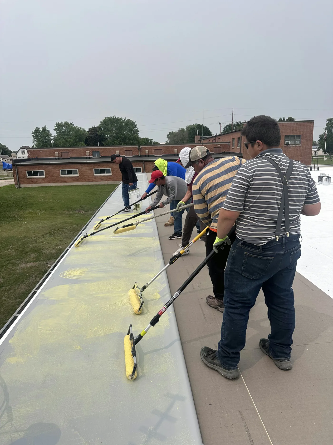 Adhesive application on membrane close-up