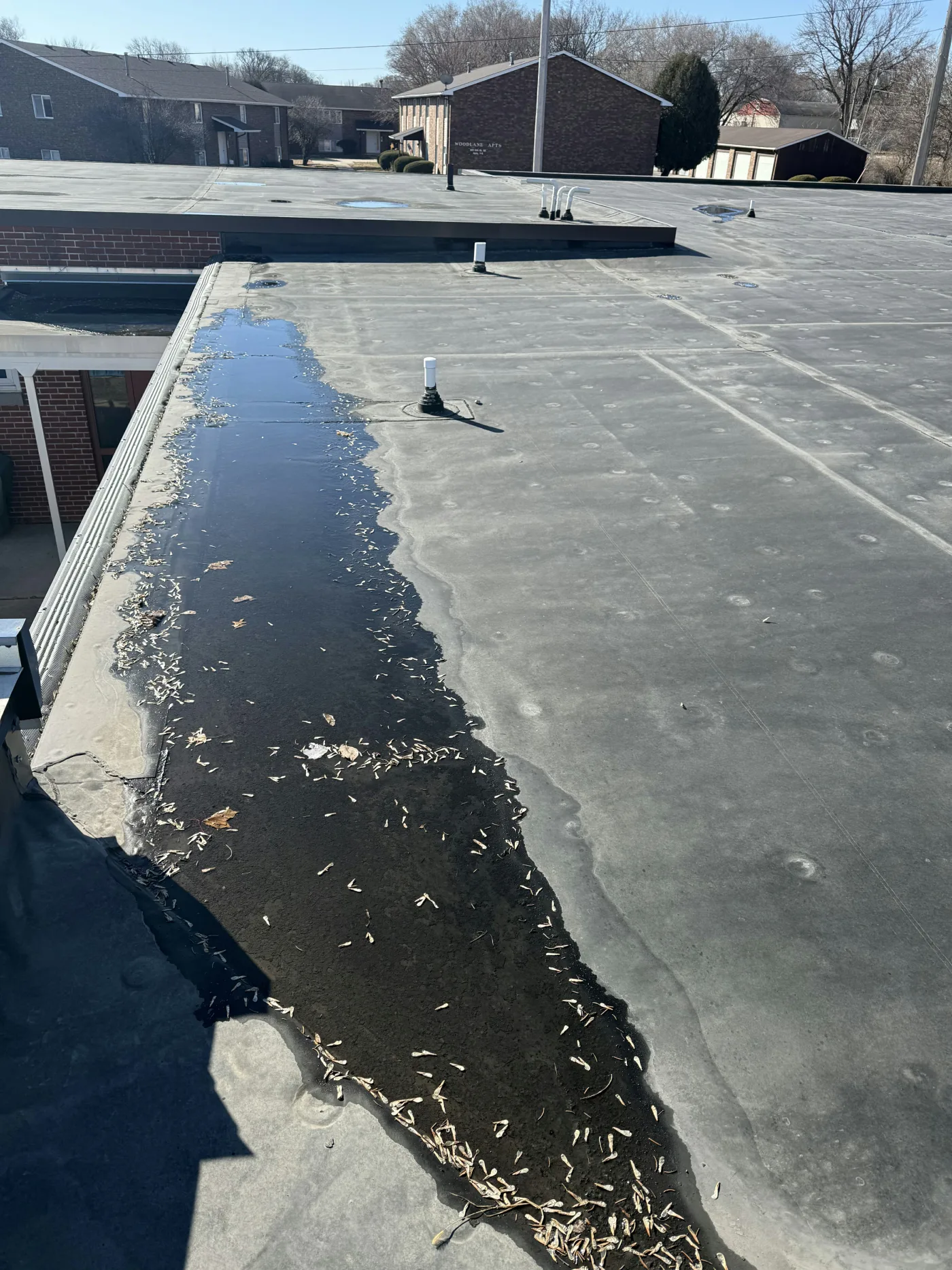 Ponding water on an aging flat roof