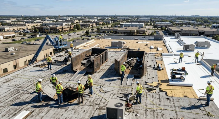 Full commercial roof replacement project in Mason City Iowa